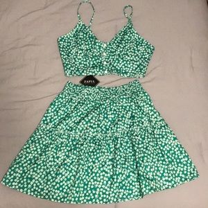 Zaful Green/White Crop Top with Skirt NWT